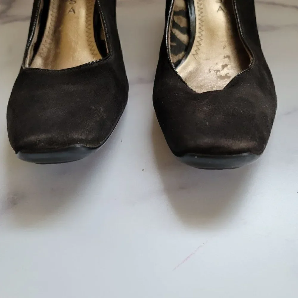 Slip on wedges black leather patent glossy heel fa
